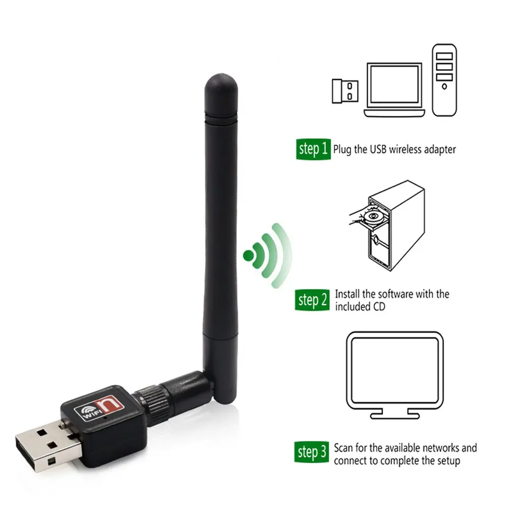 Мини беспроводной 150 м Wifi адаптер Сетевая карта USB внешний WiFi приемник 150 Мбит/с антенной для ПК компьютера