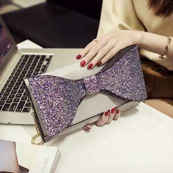 

Fashion Bow Women clutch Sparkling luxury lady evening bags chain messenger bag for female Shoulder bag Women's Clutches black