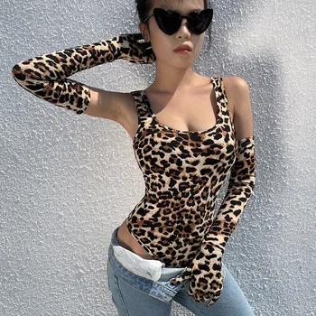 

leopard print gloves sexy bodysuit autumn winter women streetwear club party outfits bodycon body