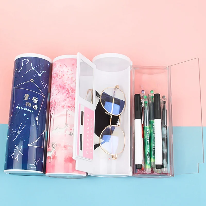 

Quicksand Translucent Creative Multifunction Cylindrical Pencil Box Case 2019 School Stationery Pen Holder Pink Blue Calculator