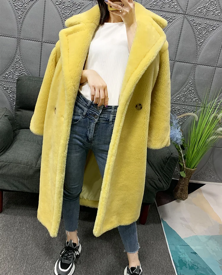 natural sheep fur wool blends women winter coat (4)