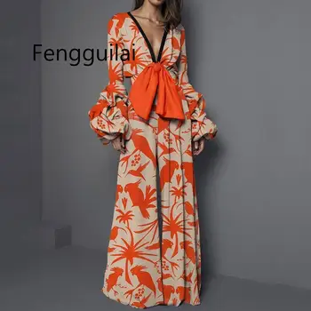 

Floral Print V Neck Sexy Jumpsuit Women Romper Elegant Wide Leg Pants Fall Long Sleeve Jumpsuits Fashion Vintage Ladies Overalls