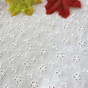 

New Pure- Cotton Cloth Hollow out Full Embroidery Lace Fabric Handmade DIY Clothes Accessories Width 130cm 1Yard