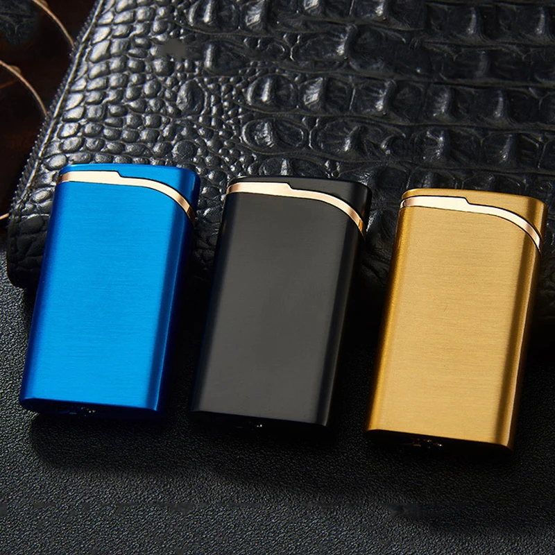 Refillable Butane Gas Windproof Metal Lighters Double Blue Flame