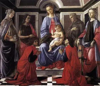 

2 Hand Painted Art Paintings by College Teachers - Madonna And Child With Six saints Sandro Botticelli - Oil Painting on Canvas