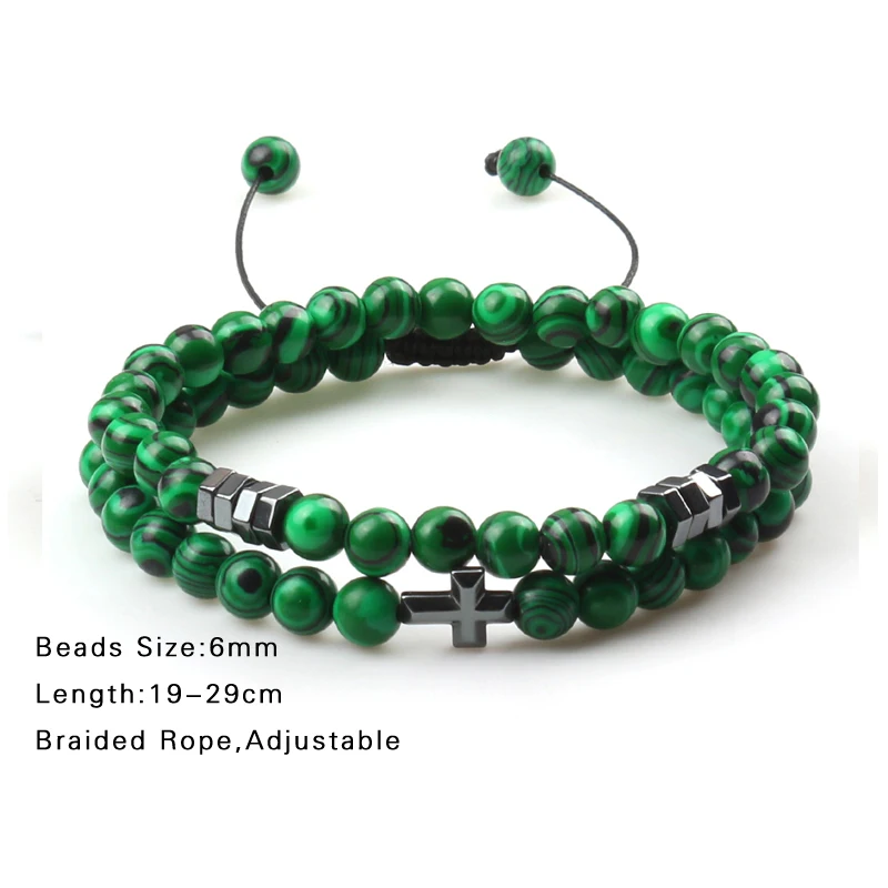 2pcs/set Obsidian Stone Bracelet Men Black Lava Hematite Cross Beads Bangle Women Charm Natural Stone Paryer Jewelry Pulseras - Image 6