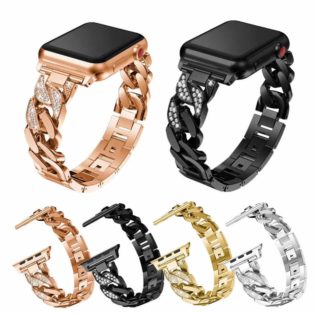 Для Apple Watch Band Series SE 6 5 4 3 2 роскошный джинсовый браслет цепочка с бриллиантами