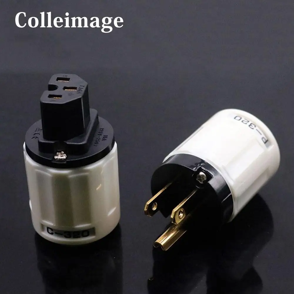 

Colleimage Hifi Audio P-320+C-320 Rhodium Gold Pure Copper US AC Power Plug IEC Female Connectors for DIY Power Cable