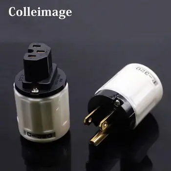 

Colleimage Hifi Audio P-320+C-320 Rhodium Gold Pure Copper US AC Power Plug IEC Female Connectors for DIY Power Cable