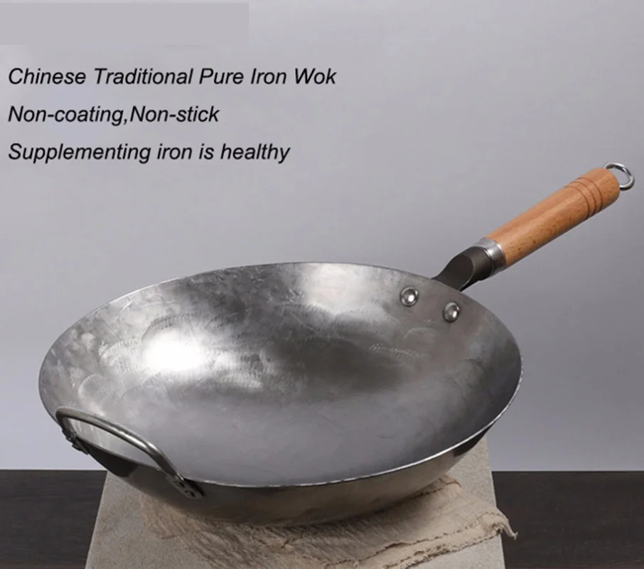 Traditional Chinese Iron Wok Handmade Large Carbon Steel Wok Non stick Wok Gas Cooker Pan