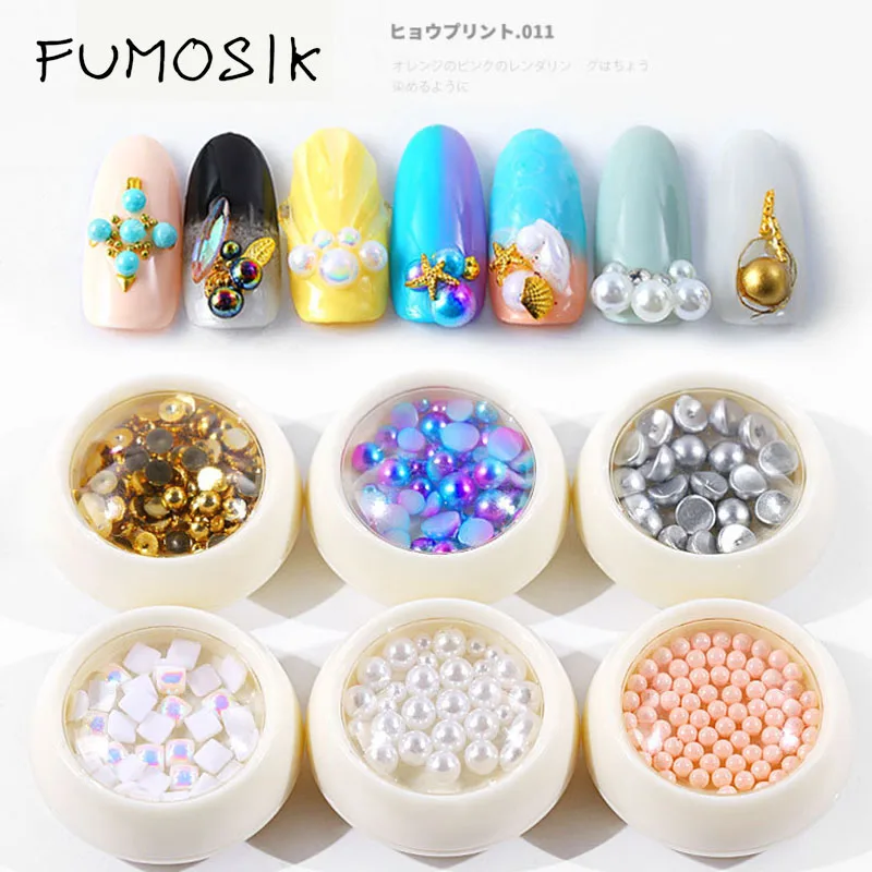 6 шт./лот Стразы для ногтей крошечные Стальные Бусины полукруглые жемчужные