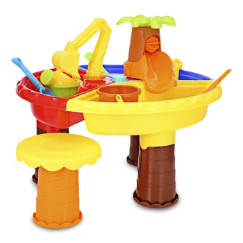

Kids Sand Water Round Table Beach Tools Toy Four-grid design can hold water and sand separately kids toys WJ-75