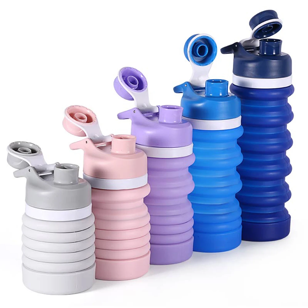 

550ML Biking Foldable Soft Sports Water Bottle Food-Grade Silicone FDA Approved Leak Proof Travel Climbing Water Bottle