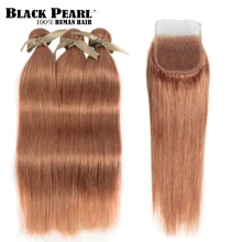 

Black Pearl Brazilian Straight Hair Bundles With Closure Remy Human Hair 3 Bundles With Closure Color O Blonde II
