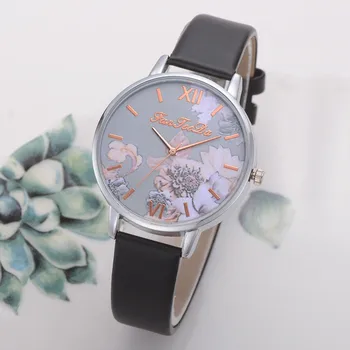 

Women's fashion casual watch solid color silicone printing flower causal disc quartz analog wrist watch relogio feminino 50*