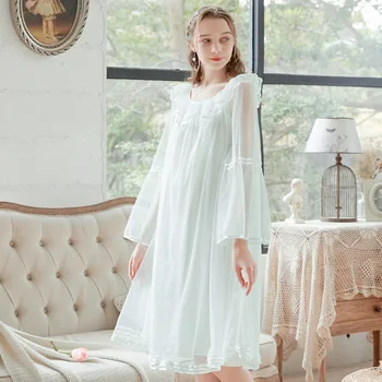 

Nightdress Plus Size Lace Cotton Home Dress Lingerie Babydoll Nightgown Long White Princess Style Women Summer Night Dress T638