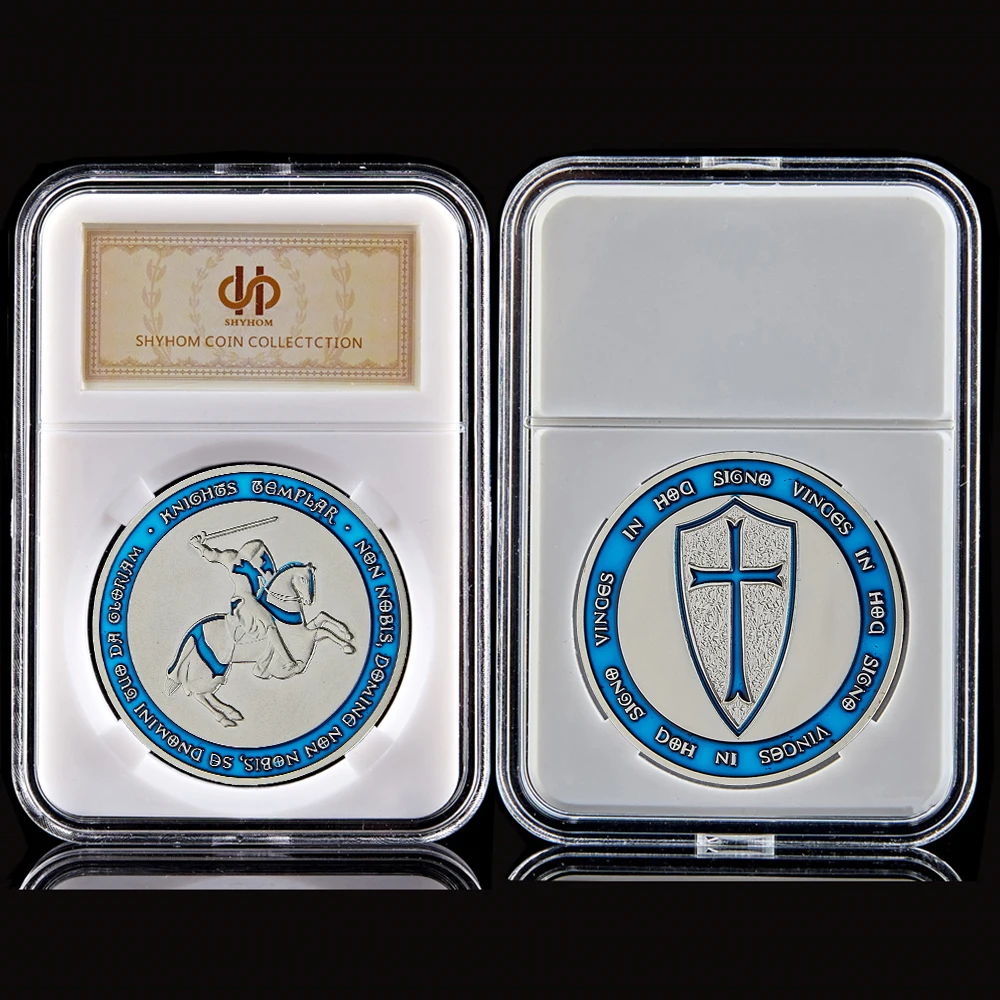 

Crusaders Cross Holy Sword Blue Knights Templar Souvenir Challenge Silver Plated Coin With PCCB Protection