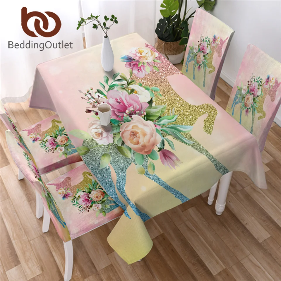 BeddingOutlet Единорог и скатерть с розами мультфильм Водонепроницаемый Скатерти розовый и голубой цветочный Декоративная скатерть для Кухня