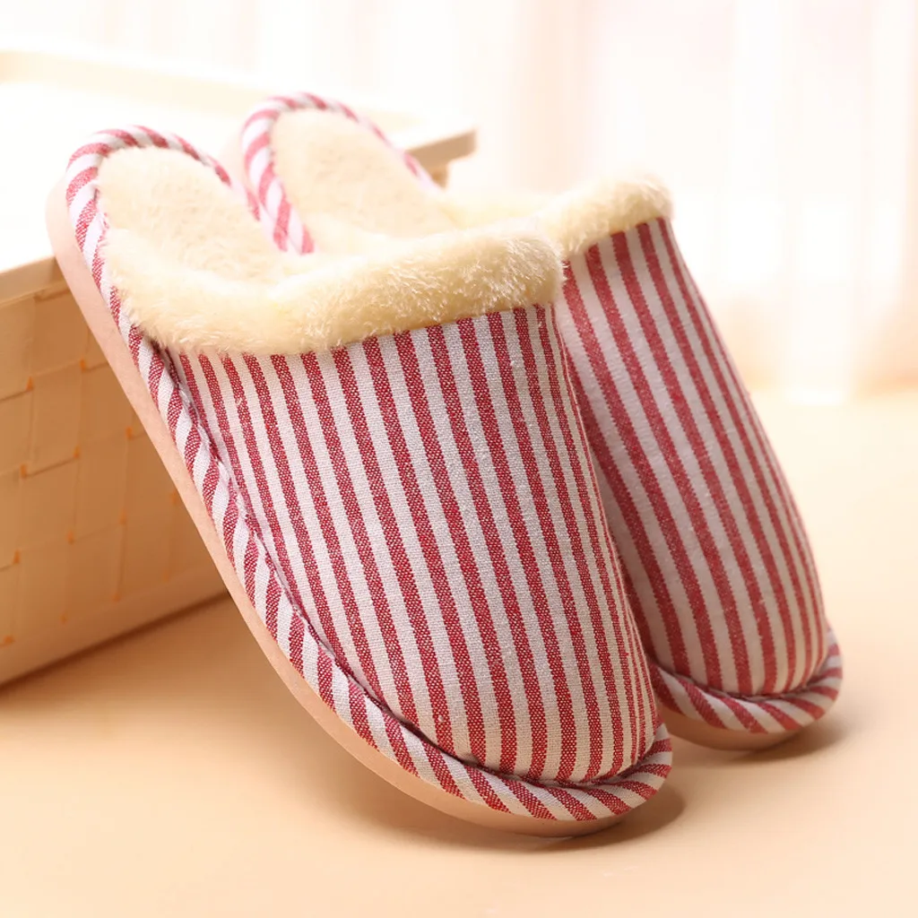 

Women Men Warm Striped Slipper Indoors Anti-slip Winter House Shoes New Arrival 2019 Hot Sale High Quality Casual Shoes Plush