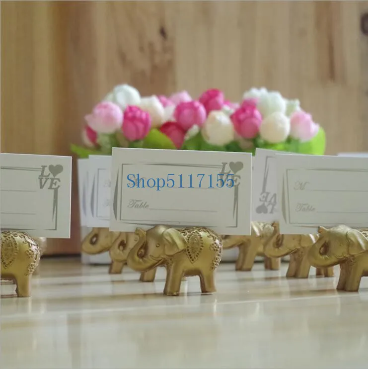 

100pcs Golden Gold Lucky Elephant Place Card Holder Holders Name Number Table Place Wedding Favor Gift Unique Party Favors