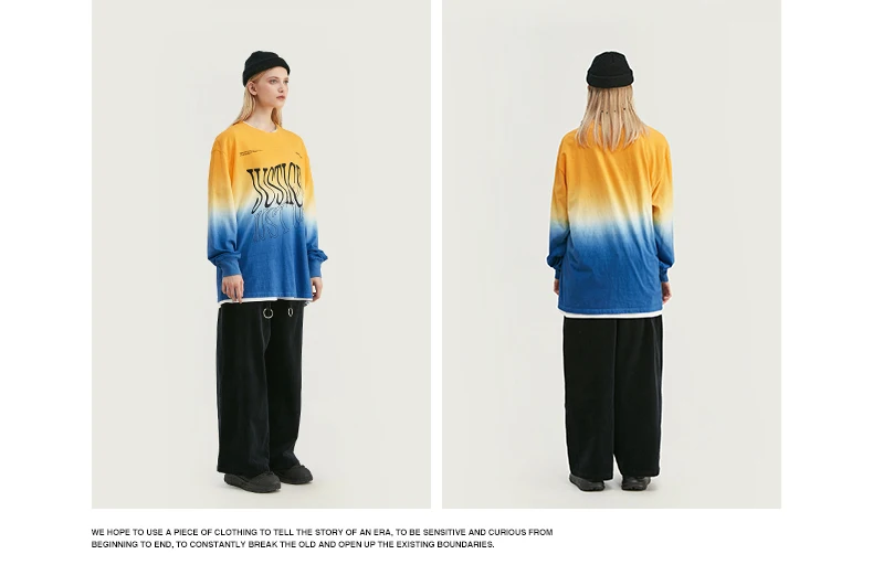 VFIVEUNFOUR горячая Распродажа Новое поступление Dip-Dye футболка с длинными рукавами вырез лодочкой уличная Мужская футболка с длинными рукавами хипстер винтажная