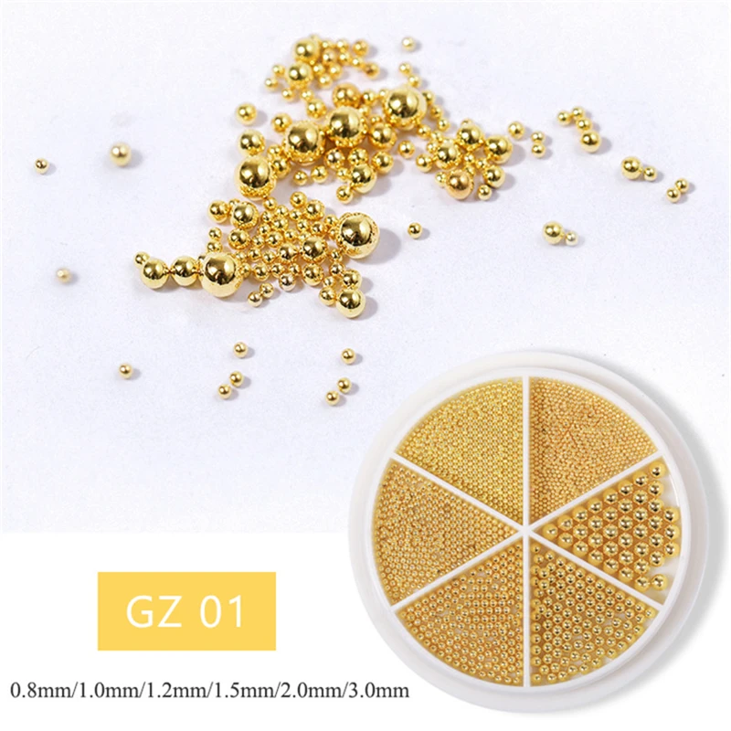 

1Box Rose Gold Sliver Stainless Nail Art Caviar Beads Mixed Size 3D Metal Micro Bead DIY Nails Accessoires Decorations