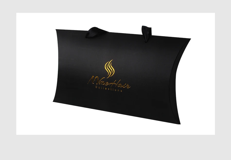 Запас девственных волос упаковка бумажная Подушка Коробка, Пользовательский логотип название бренда металлические наклейки, OEM волосы обертывание упаковка коробка