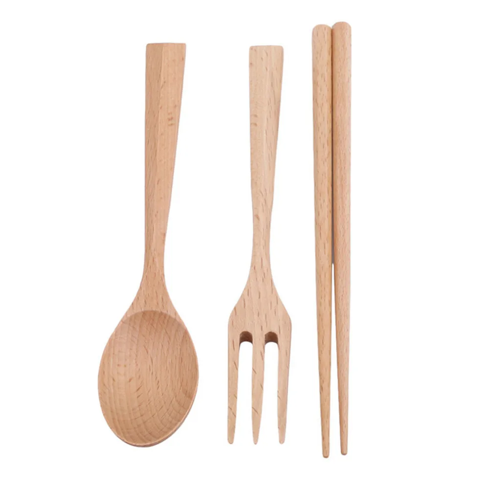 Портативный набор посуды, деревянные палочки для еды, ложка, нож 3 в 1, набор столовых приборов для кемпинга, пикника, набор посуды в японском стиле с коробкой