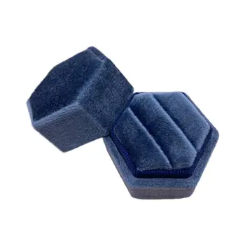 

Velvet Double Ring Box Hexagon Wedding Ceremony Ring Box with Detachable Lid H37C
