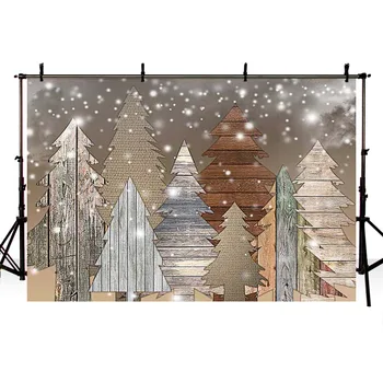 

Customize Printed Photography Backdrops Christmas Wood Style Tree Bokeh Snow Background Photocall Portrait Shooting