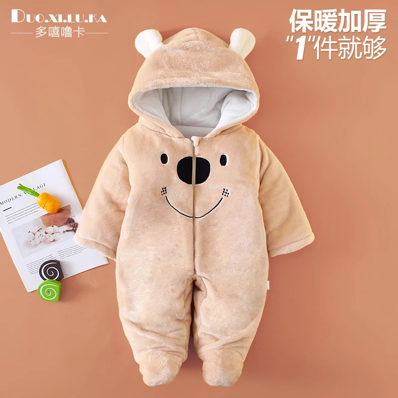 Smiley bear Зимняя одежда для малышей хлопковый костюм толстый теплый халат с шапкой милый комбинезон, одежда для малышей Одежда для маленьких девочек от 0 до 3 месяцев - Цвет: Smiley bear