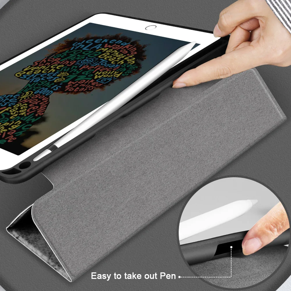 Чехол с карандаш держатель для iPad 9,7 дюйма( новые), ZVRUA тонкий Tri-fold из искусственной кожи Smart Cover у wake up sleep