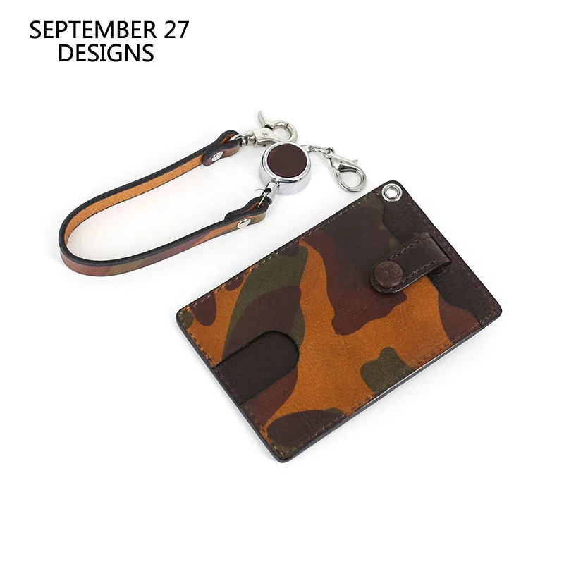 

Top-end Bus Card Case Genuine leather Identity Retractable Japan Korea Style Credit Card ID Tag Holders Small Wallets Mini Purse