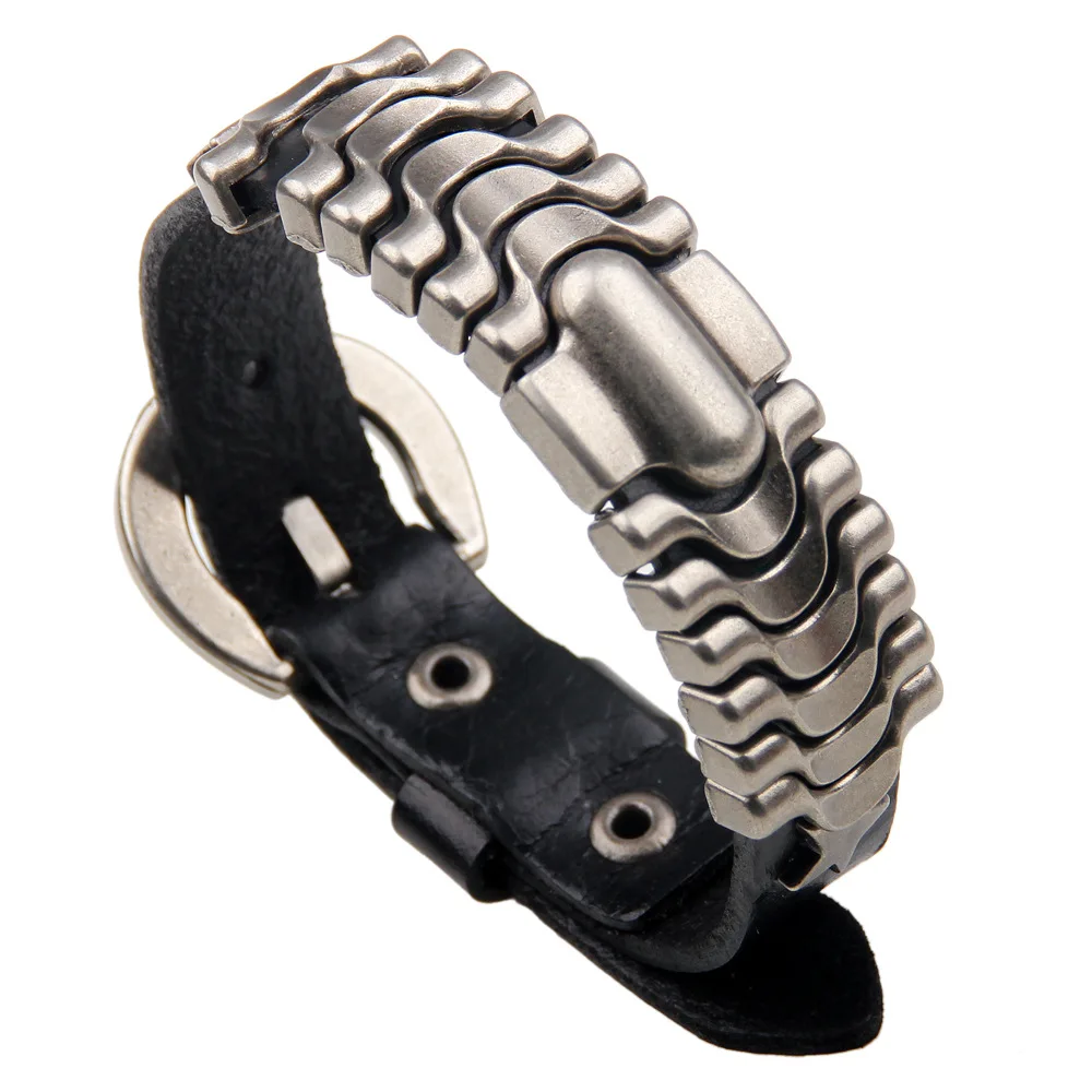 

Hip Hop Punk Leather Bracelet for Men Genuine Leather Wrap Bracelets Bangles with Belt Buckle Men's Bracelet Wrist Band Jewelry