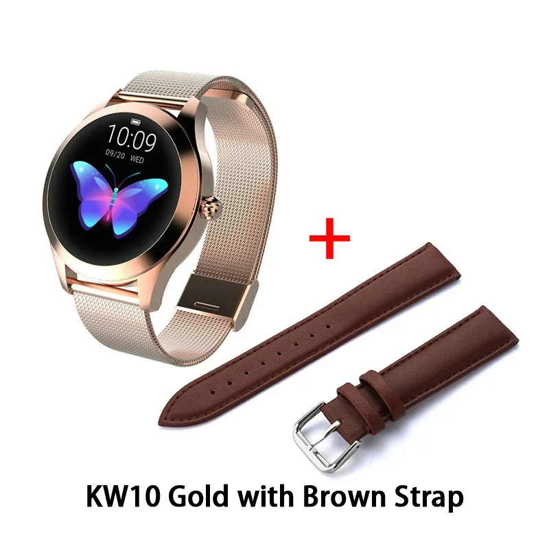 add browm strap IP68 Водонепроницаемые Смарт-часы для женщин Прекрасный браслет монитор сердечного ритма мониторинг сна Smartwatch подключение IOS Android KW10 band - Цвет: add browm strap