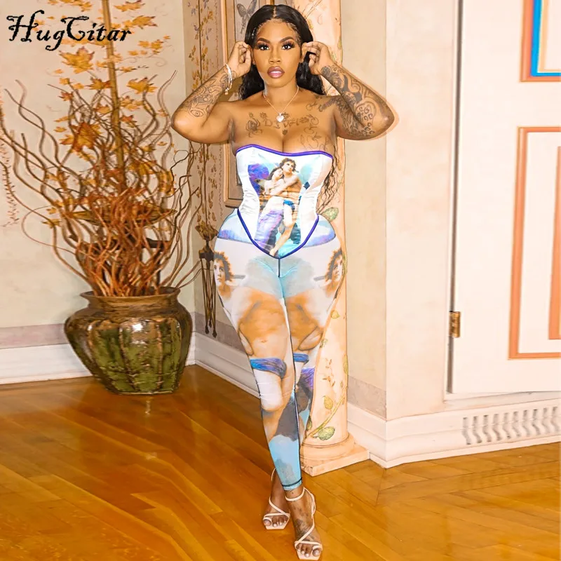 Hugcitar 2020 print tube crop top leggings 2 piece set autumn winter women fashion streetwear outfits bodycon tracksuit Hugcitar 2020 print tube crop top leggings 2 piece set autumn winter women fashion streetwear outfits bodycon tracksuit