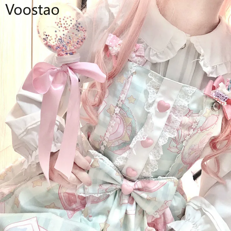 Lolita Dress Japanese Sweet Kawaii Jsk Lolita Dress Women Vintage Victorian Gothic Cartoon Sleeveless Bow Lace Princess Tea Party Dresses