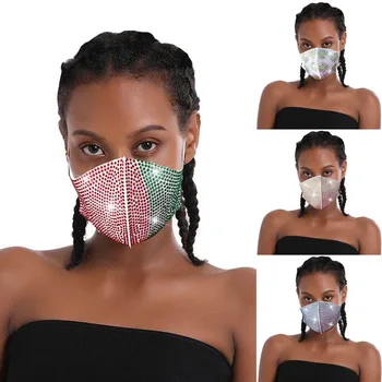 

FORSEVEN White Polyester Fabric Cloth Masks Fashion Diamond Flashing Rhinestone Mask Party Night Club Reusable Masks JL