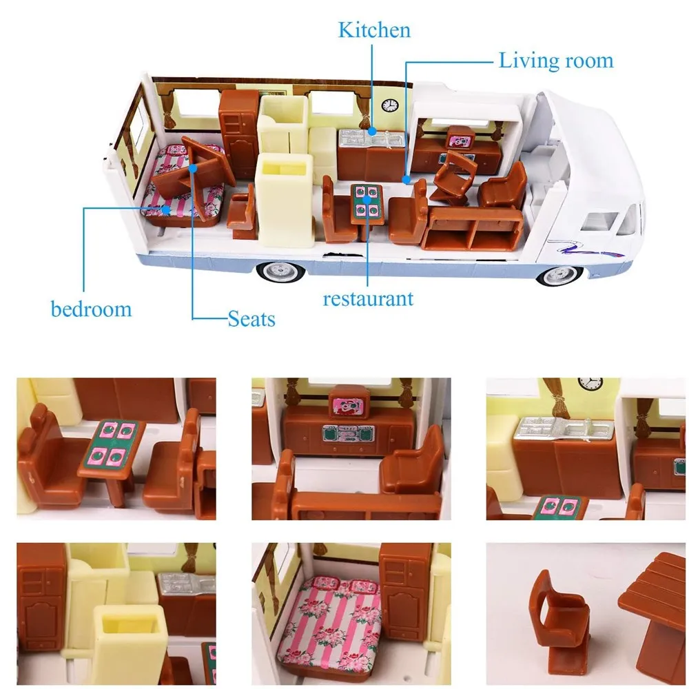 7.6 inch Cool Mini Motorhome Toy Die-cast Pullback Recreational Vehicle Pull Back RV with DIY Holiday Camper Van Model for Kids 6