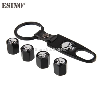 

40 x Car Styling Stainless Steel Zinc Alloy Wheel Tire Valve Stems Caps The Punisher Universal Fit With Mini Wrench Key Chain