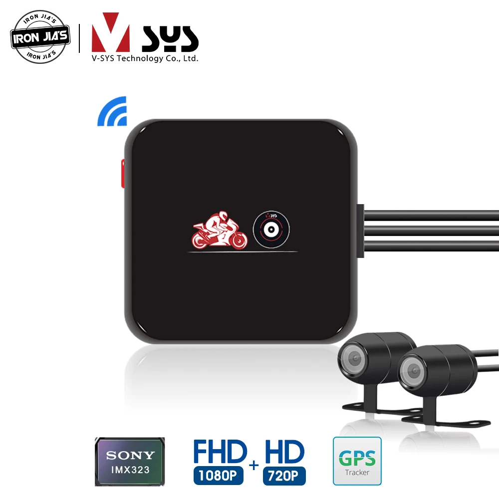 Видеорегистратор для мотоцикла SYS WiFi Full HD 1080P + 720P передний и задний вид