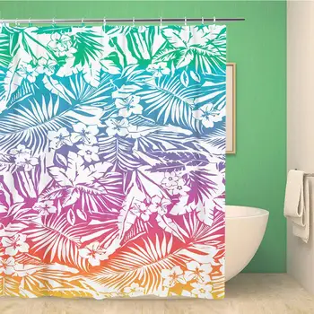

Bathroom Shower Curtain Watercolor Pattern Tropical in Green Ombre Hawaii Palm Floral Polyester Fabric 72x72 inches Waterproof