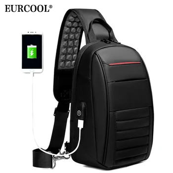 

EURCOOL Multifunctional Shoulder Bag Men Business Crossbody Bags USB Charging Design Business Chest Bag Waterproof Bag Male