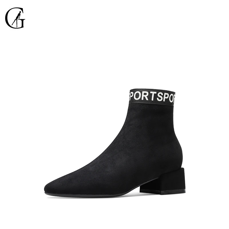 

GOXEOU Women's Ankle Boots Square Toe Chunky Heel Side Zipper Fashion Suede Autumn Winter Sport Booties Size 34-40