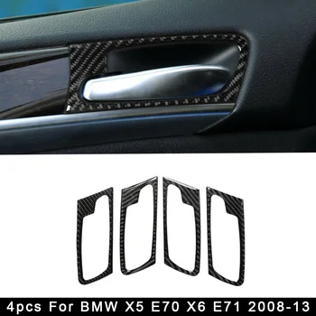 

4pcs Carbon Fiber Inner Door Handle Cover Trim Carbon Fiber Black Decoration Car Stickers For BMW X5 E70 X6 E71 2008-13