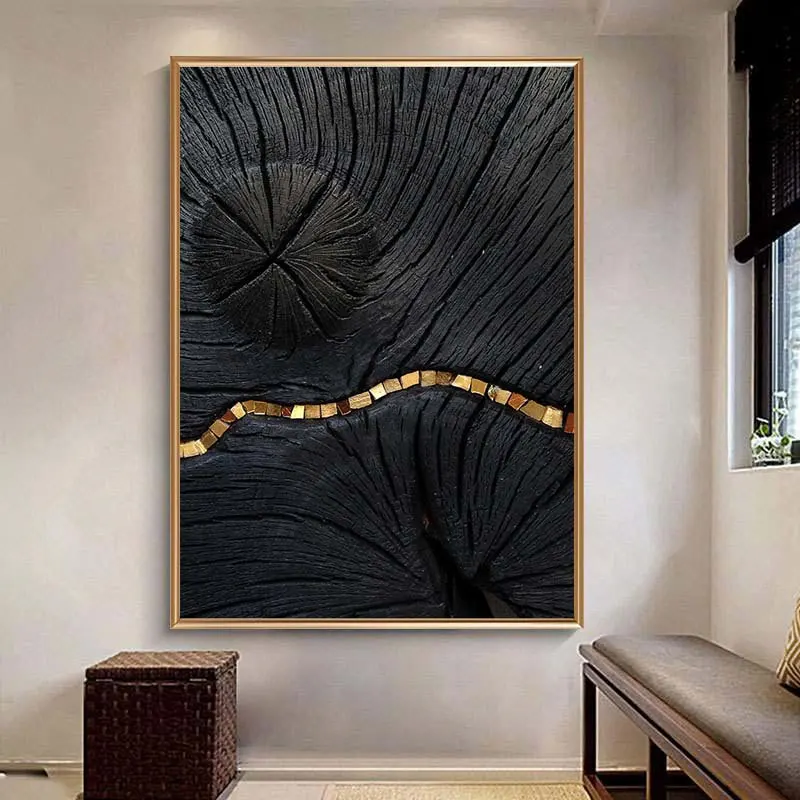 Abstract Black Golden Line Texture Poster Vintage Minimalist Wall Art Canvas Painting Modern Luxury Living Room Home Decor