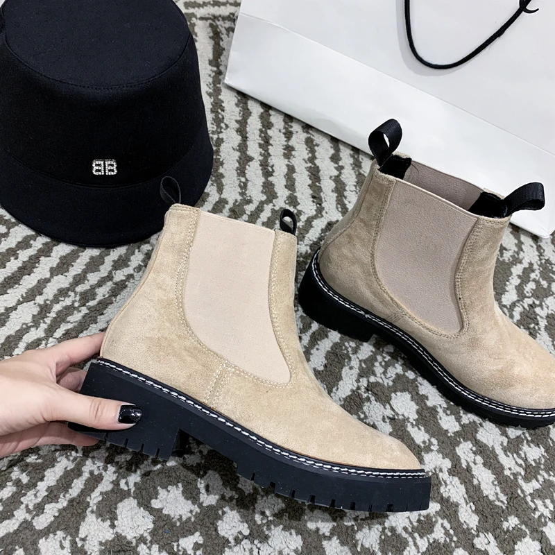 Boussac/однотонные ботинки «Челси» на платформе в стиле панк; женские пикантные ботильоны с круглым носком; женская дизайнерская зимняя обувь; женская обувь; SWE0715