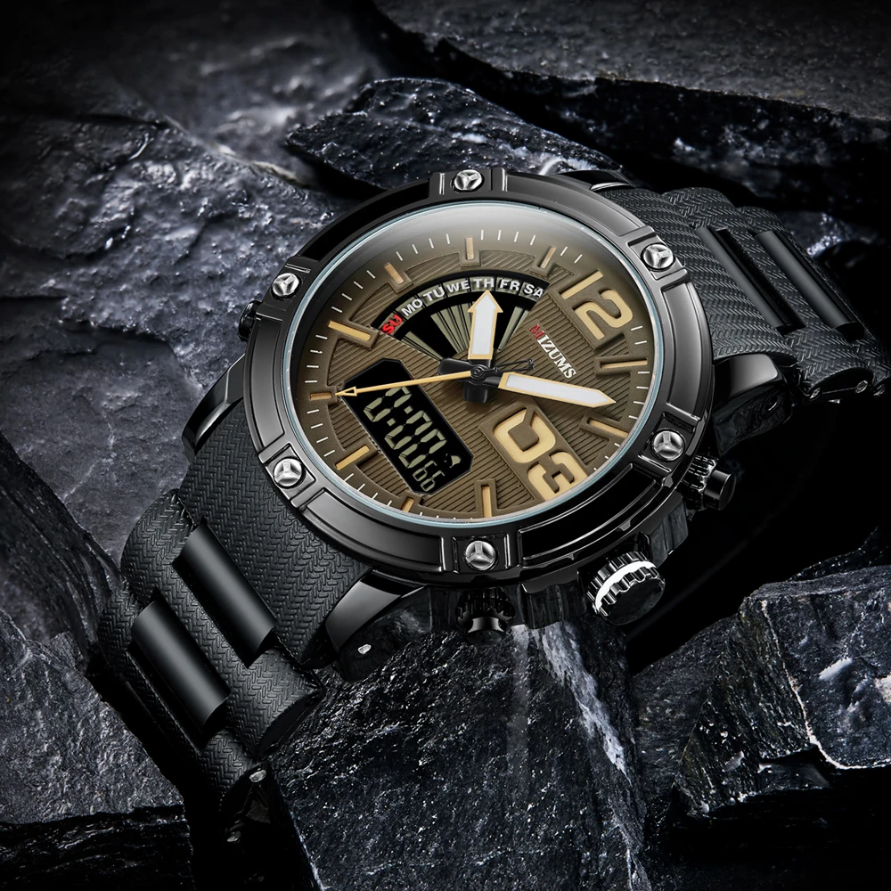 MIZUMS Quartz Analog Digital Sport Watch Men Waterproof Week Display Military Wrist Watches for Man Relogio Masculino Male Clock 13