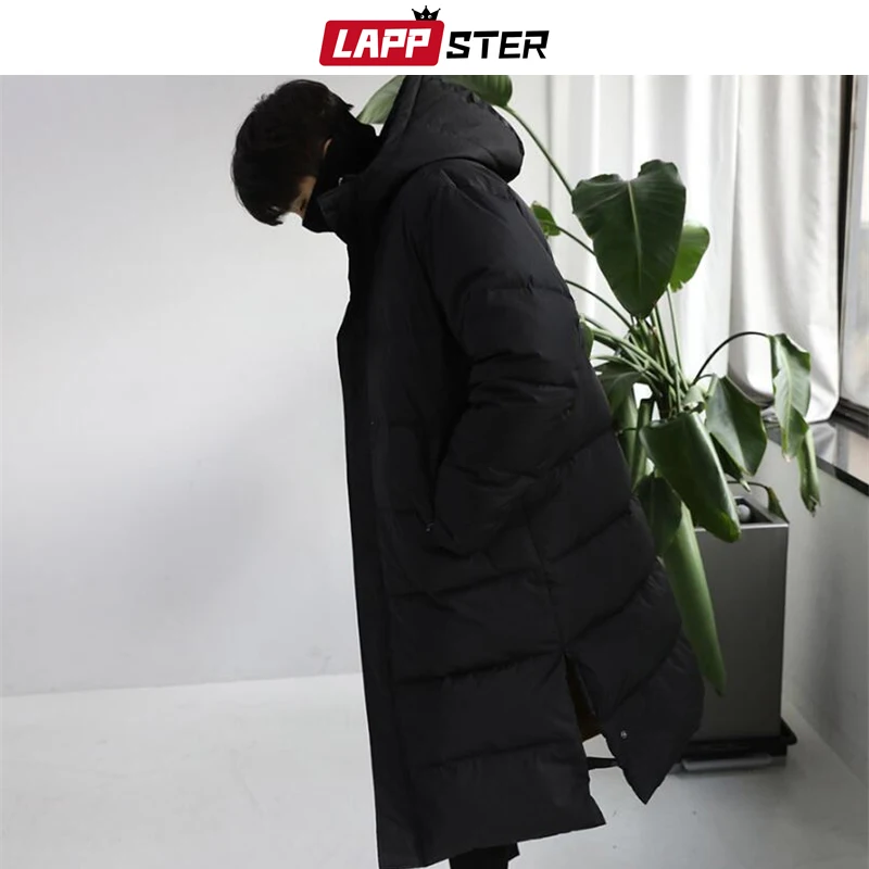 LAPPSTER, мужское длинное пальто, зима, мужское черное теплое пальто Harajuku Bubble, куртки с капюшоном, пальто, парка, корейская мода, пуховик