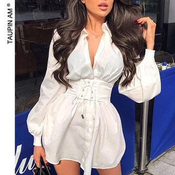 

TAUPIN AM Women V-Neck Blouse Shirt Dress Sexy High Waist Party Girdle Dresses Female Slim Bodycon Bandage Dresses Girdle Suits